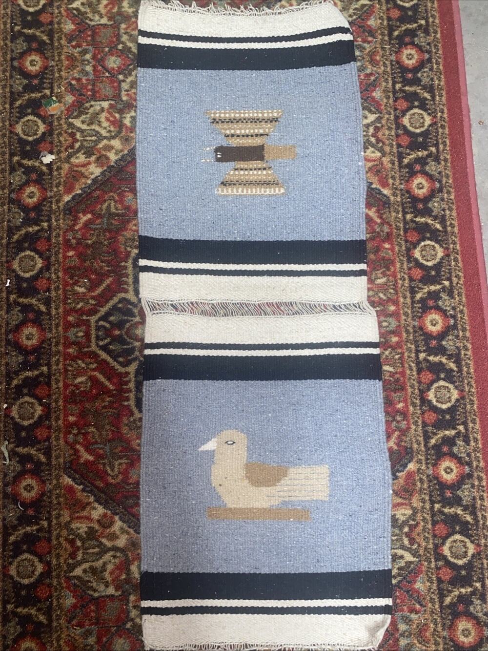 Vtg. Southwestern Mexican Hand Woven Rug Runner Wall Hanging Chimayo 14.5”x40”
